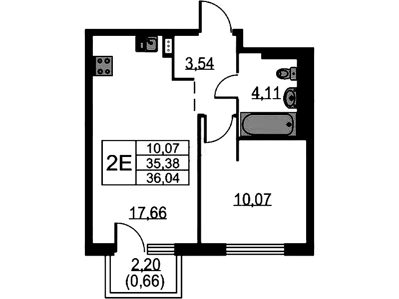 1-комнатная квартира 36.04 м², 8/12 эт., ЖК «Невская Долина»